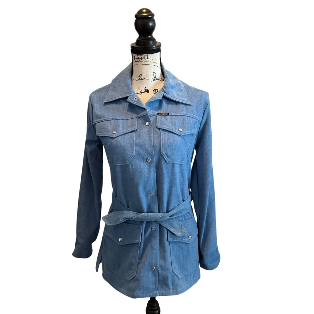 Vintage Slatzi Craft Screen Door Threads Jacket Blue Size 8 Belt White Mesh Snap